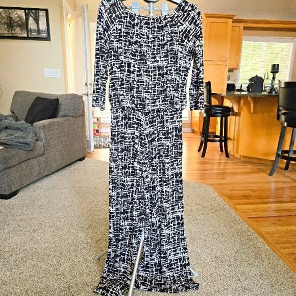 NWT Alki'i sz medium wide leg print jumpsuit black / white patterned - Picture 4 of 4